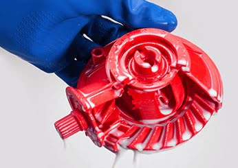 Blue Glove Hold Red 3D Print Part washed